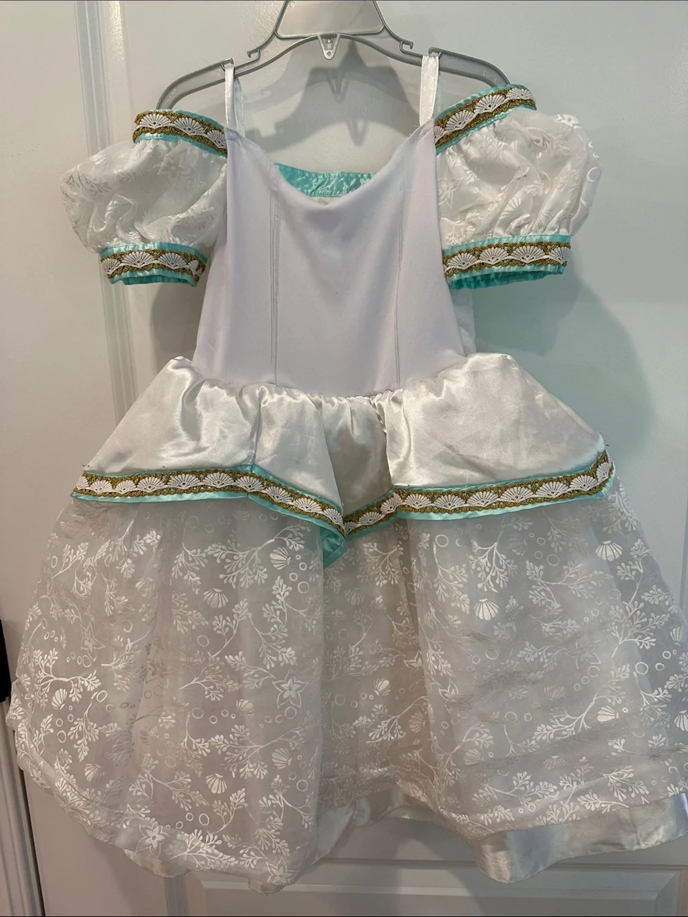 Disney White and Aqua Ariel Wedding Gown Gold Trim